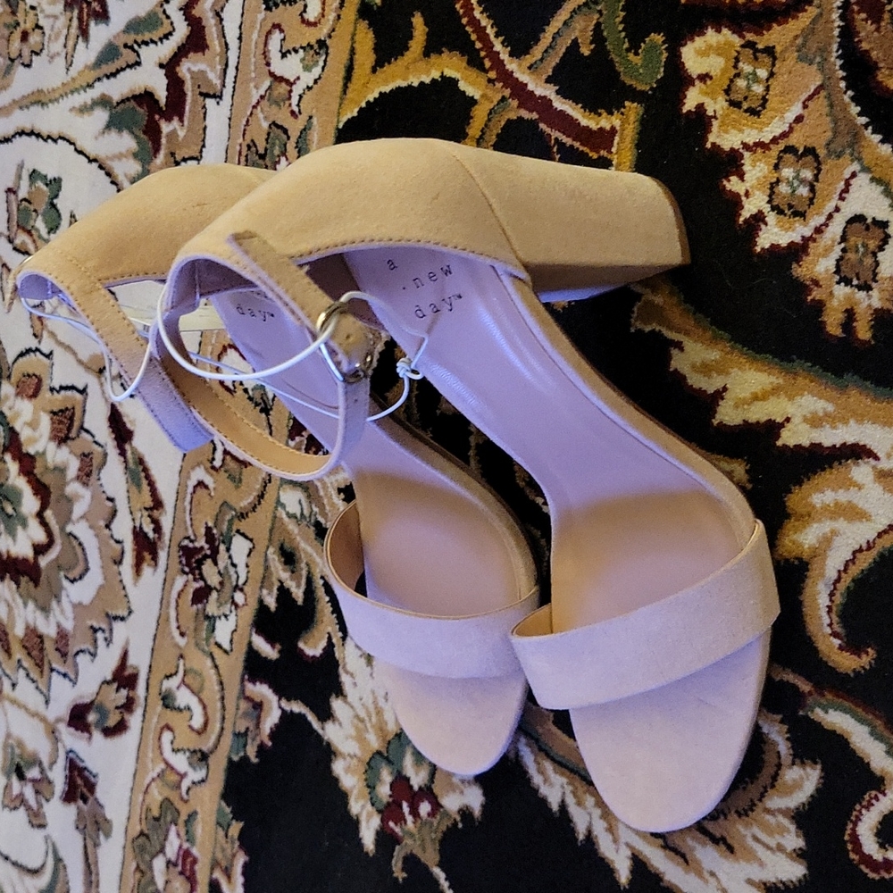 A New Day Ema Blush ankle strap chunky heel fabric sandals padded insole…7 NEW - Picture 3 of 11